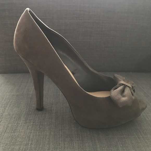 ZARA Grey Suede Bow-tie Peep-tow Platform Size 40 - Picture 3 of 6